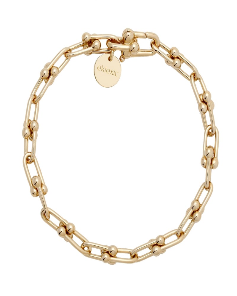 Front of a size 6.5" Small Margaux Bracelet 6.5" Gold in Gold by Eklexic. | dia_product_style_image_id:282846